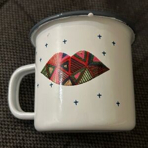 Sephora Camp Mug  Tin Metal Colorful Lips -White/Gray